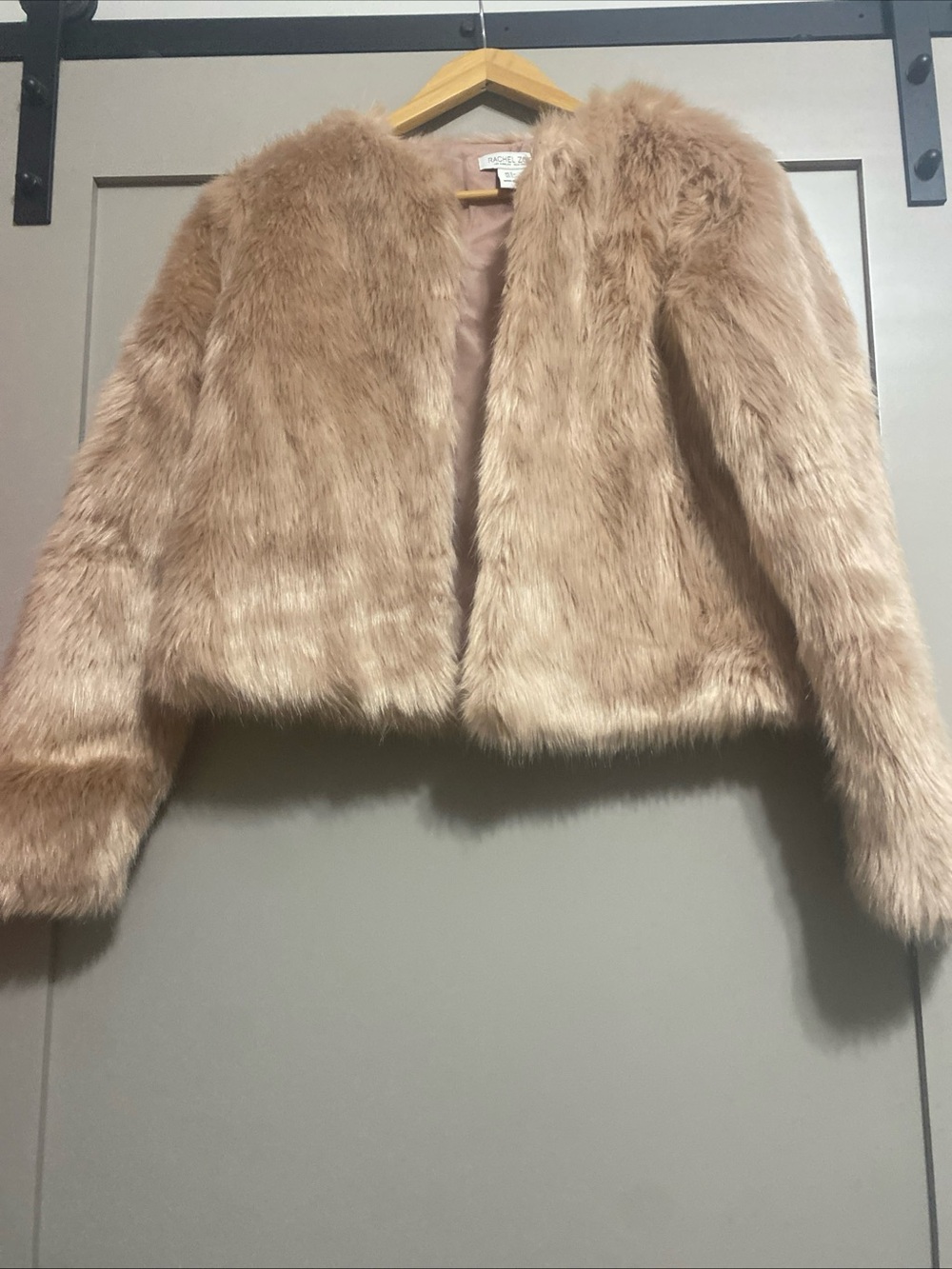 Rachel Zoe Blush Tan Faux-Fur Cropped Jacket